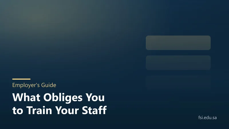 Navy cover with three stacked gold panels, captioned: Employer's Guide — What Obliges You to Train Your Staff.